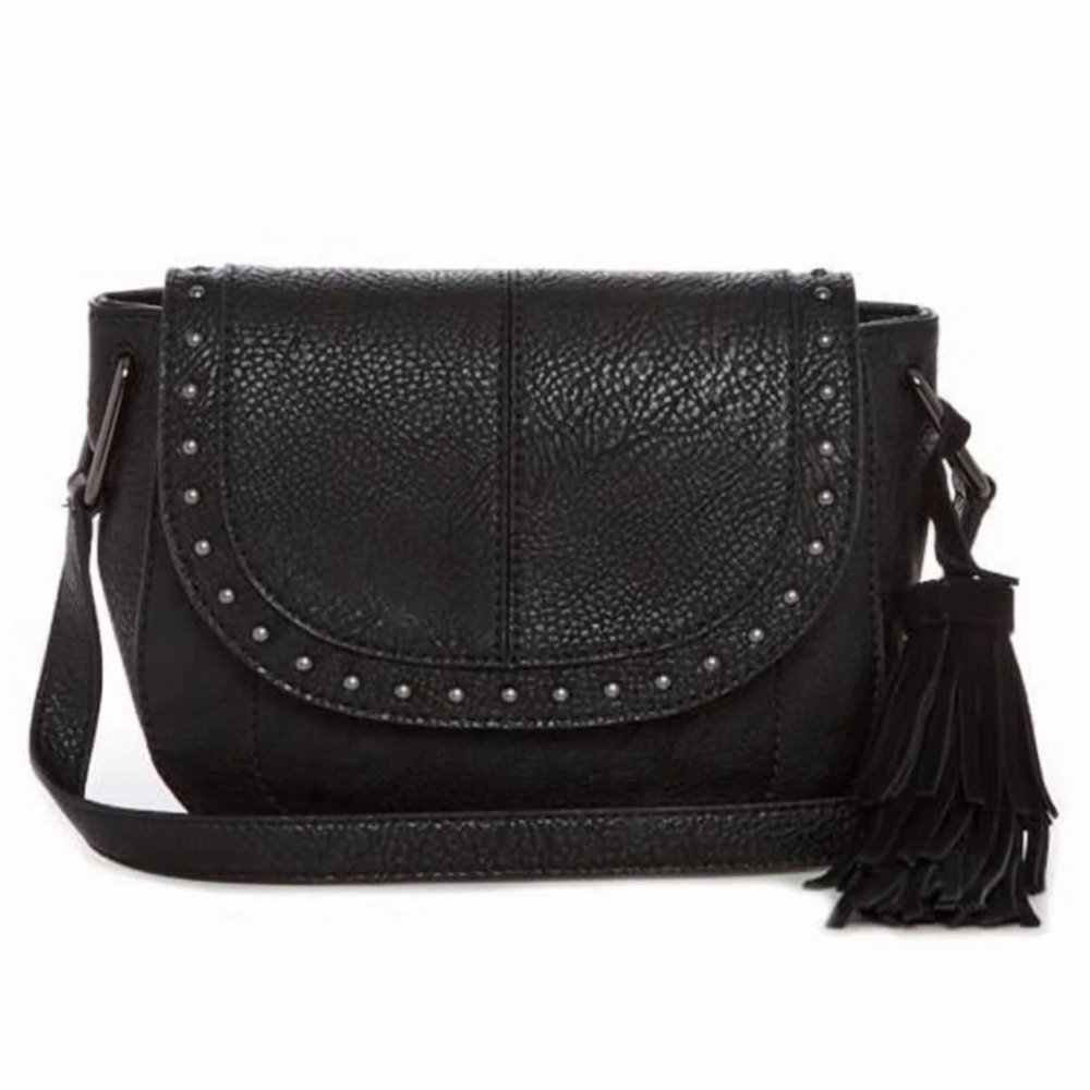 Hayden-Harnett Small Black Studded Vegan Leather Boho Crossbody Bag Womens